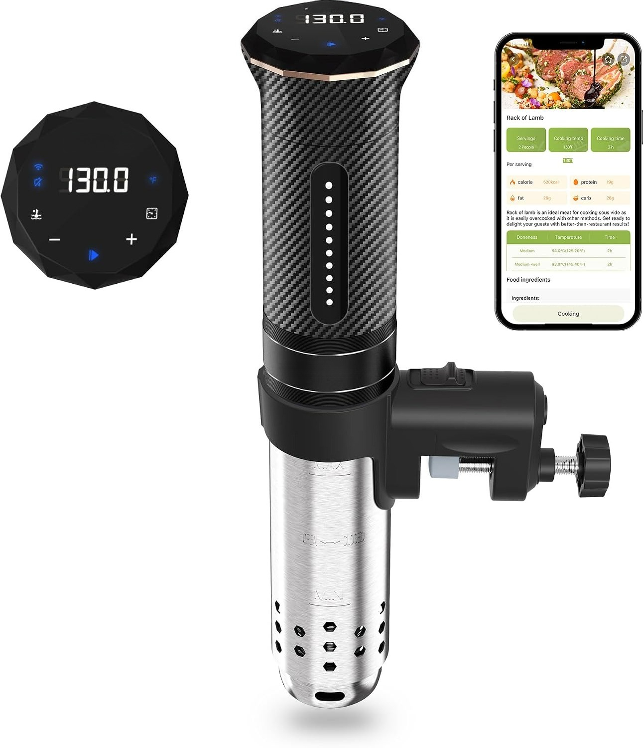 Sous Vide Immersion - 1100W Karbon Siyahı Tam Paslanmaz Çelik